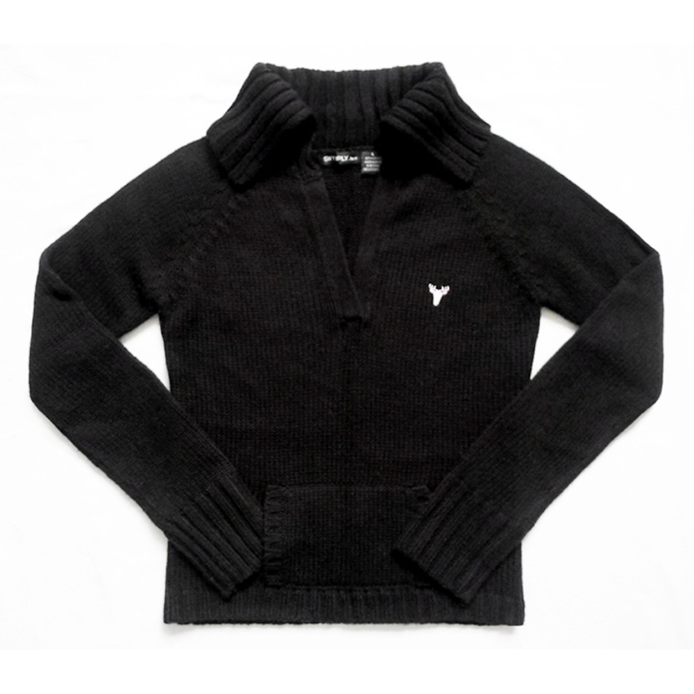 SIMPLY By E Flap Collar V-Neck + Pocket Sweater L